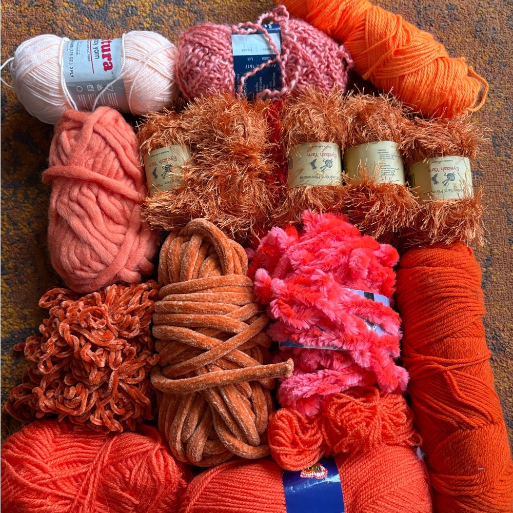 Assorted Orange & Coral Yarn Bundle